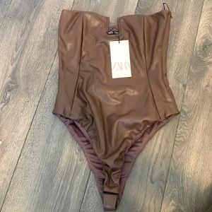 NWT Zara Faux Leather Bodysuit